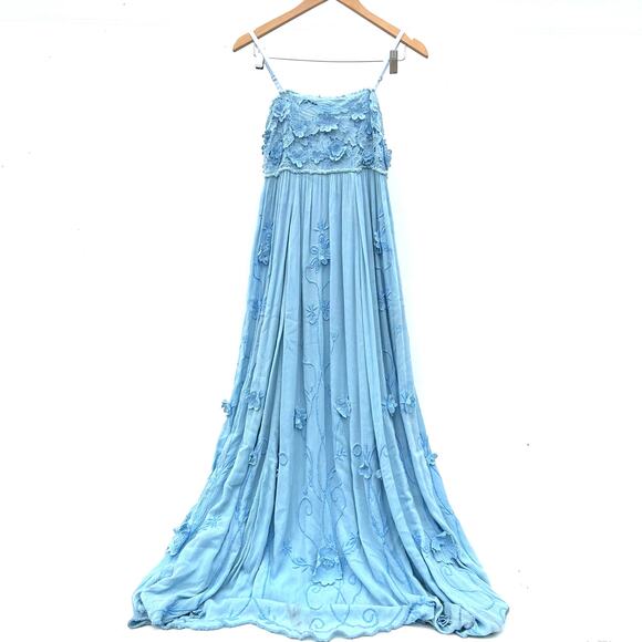 Free People Rosa Maxi Dress Baby Blue 3D Flowers Strapless Fairy XS Small - Picture 2 of 12